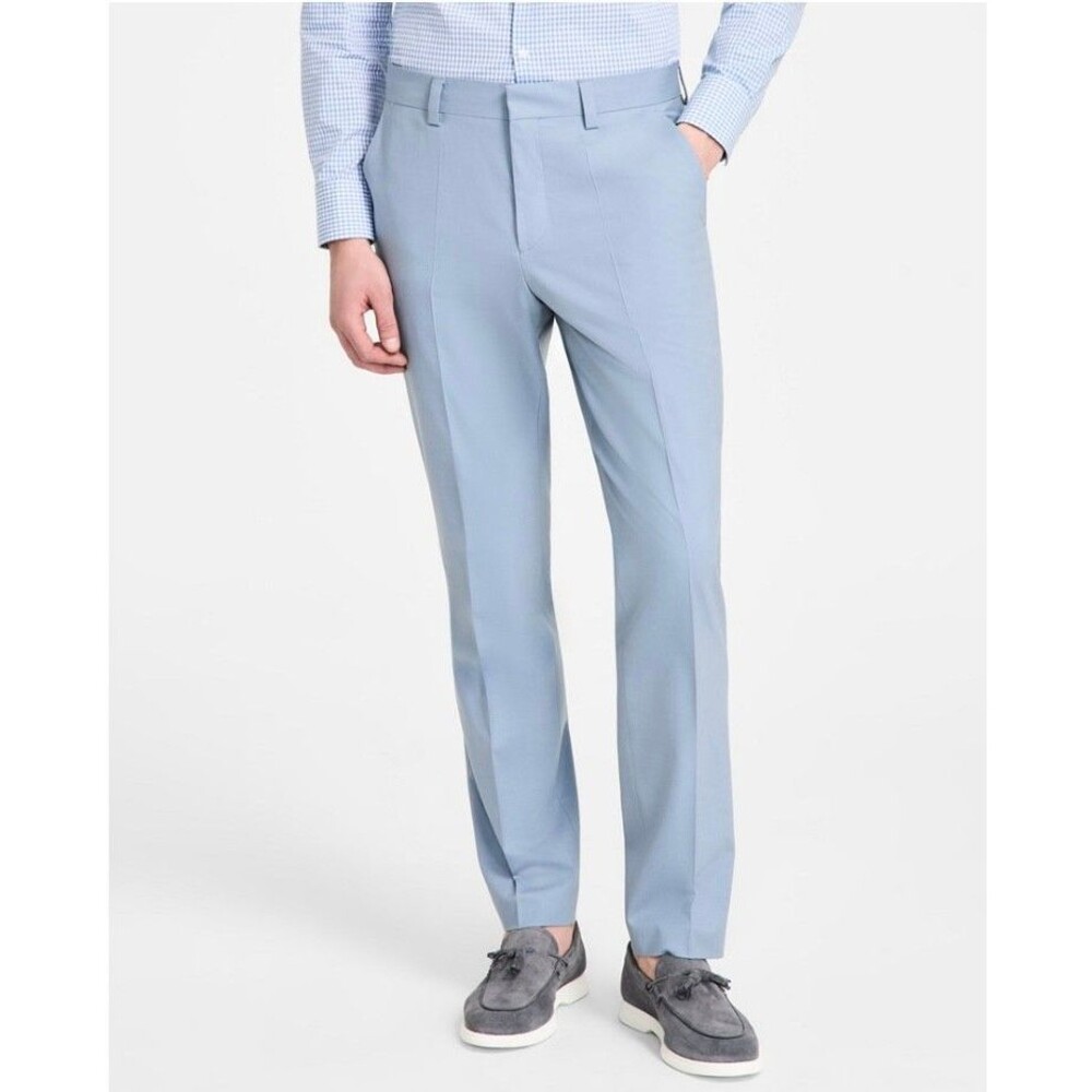$198 NEW HUGO BOSS MENS 40X33 SOLID LIGHT BLUE WOOL TROUSERS DRESS PANTS SLACKS